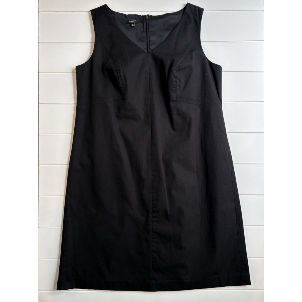 Talbots Woman 14W Black Sleeveless Sheath Dress V-neck Cotton Minimalist LBD